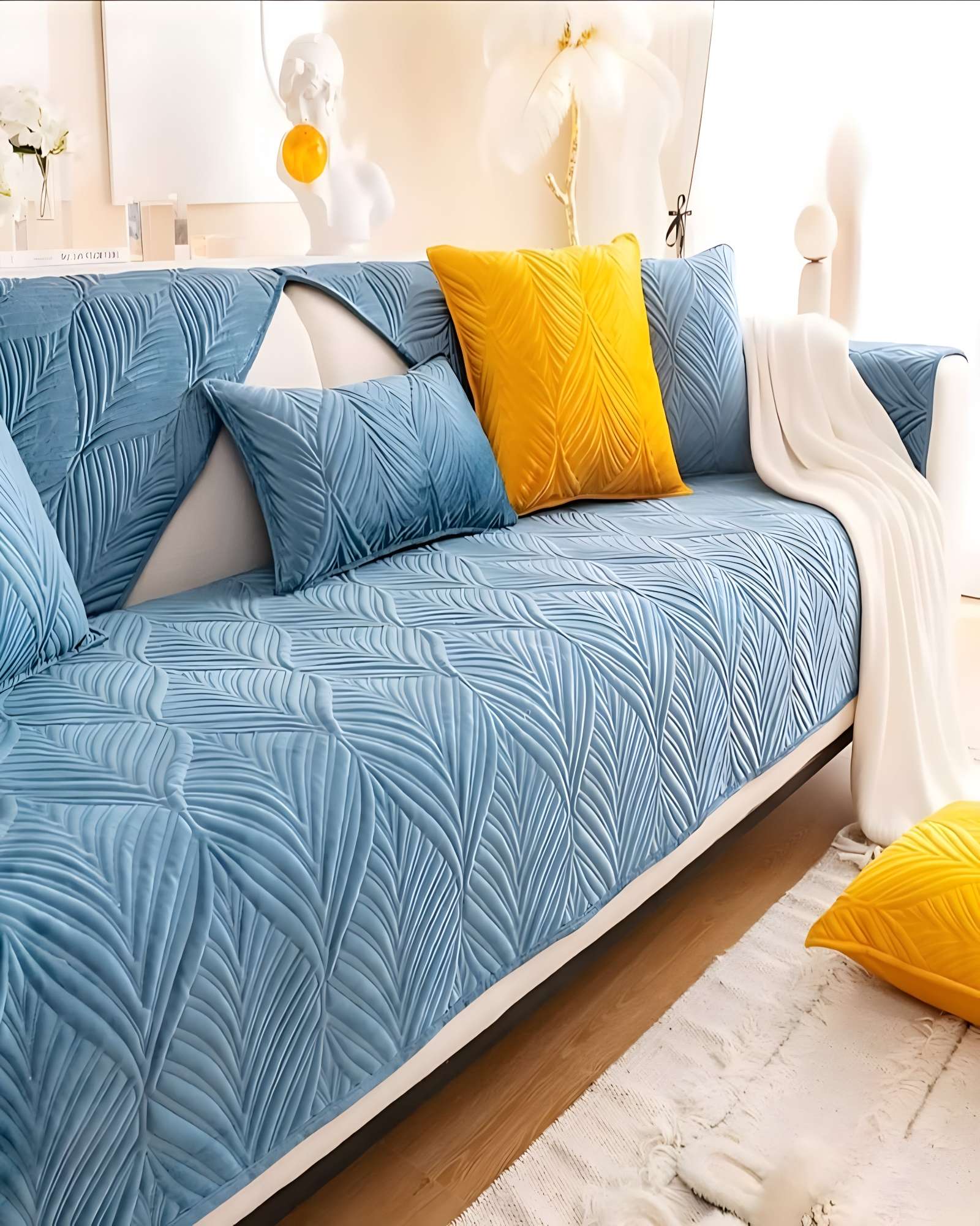 K8c6qD.jpg PACK DE 5 FUNDAS PARA SOFA CON DISEÑO G4 CELESTE - Imagen 1